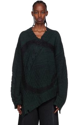 MM6 Maison Margiela Green Distressed Sweater