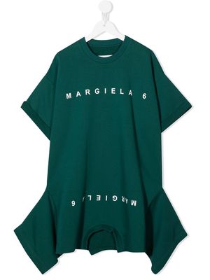 MM6 Maison Margiela Kids asymmetric logo-print T-shirt dress - Green
