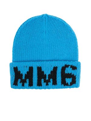 MM6 Maison Margiela Kids intarsia-knit logo beanie - Blue