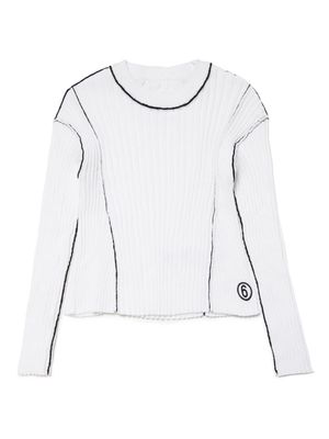 MM6 Maison Margiela Kids logo-embroidered ribbed-knit jumper - White