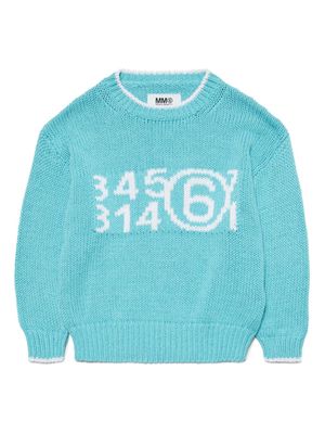 MM6 Maison Margiela Kids logo-intarsia cotton-blend jumper - Blue