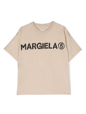 MM6 Maison Margiela Kids logo-lettering cotton T-shirt - Neutrals