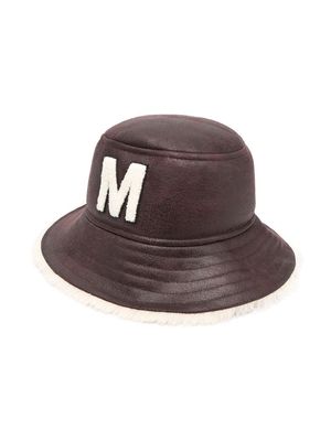 MM6 Maison Margiela Kids logo-patch faux-leather hat - Brown