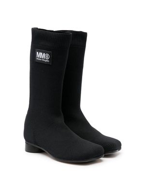 MM6 Maison Margiela Kids logo-patch knee-length boots - Black