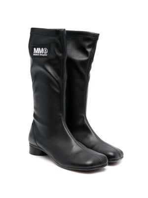 MM6 Maison Margiela Kids logo-patch leather knee boots - Black