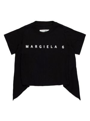 MM6 Maison Margiela Kids logo-print asymmetric T-shirt - Black