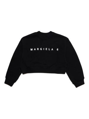 MM6 Maison Margiela Kids logo-print cropped cotton sweatshirt - Black