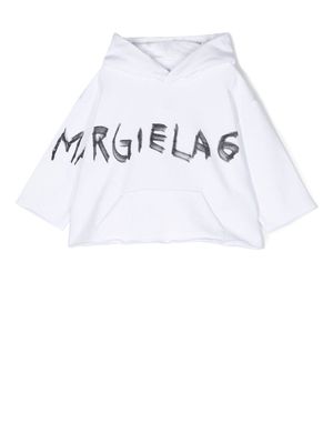 MM6 Maison Margiela Kids logo-print cropped hoodie - White