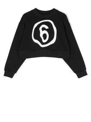 MM6 Maison Margiela Kids logo-print cropped sweatshirt - Black