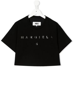 MM6 Maison Margiela Kids logo-print cropped T-shirt - Black