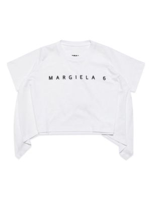 MM6 Maison Margiela Kids logo-print draped cotton T-shirt - White