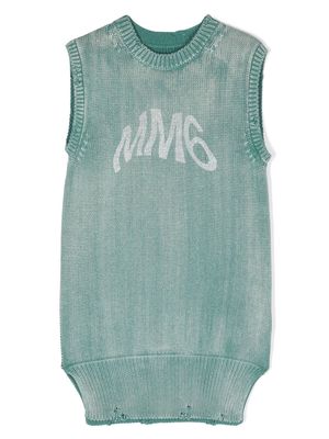MM6 Maison Margiela Kids logo-print faded knit dress - Green