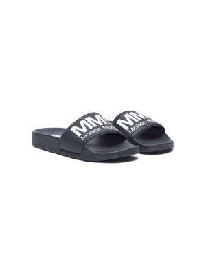 MM6 Maison Margiela Kids logo-print flat slides - Black