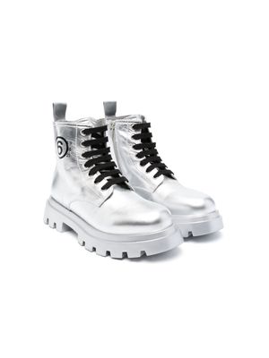 MM6 Maison Margiela Kids logo-print laminated boots - Silver