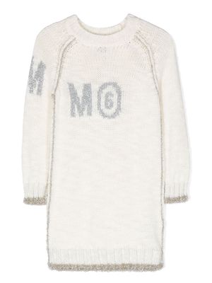 MM6 Maison Margiela Kids logo-print long-sleeve kntited dress - White