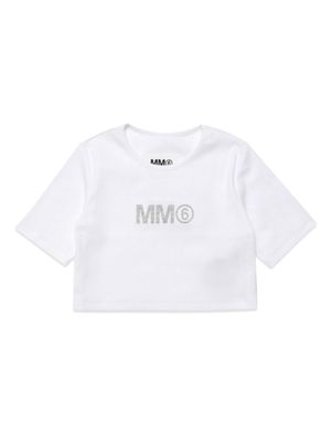 MM6 Maison Margiela Kids logo-print ribbed crop top - White