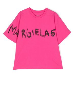 MM6 Maison Margiela Kids logo text graphic cotton T-shirt - Pink