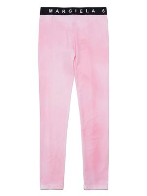 MM6 Maison Margiela Kids logo-waistband tie-dye print leggings - Pink