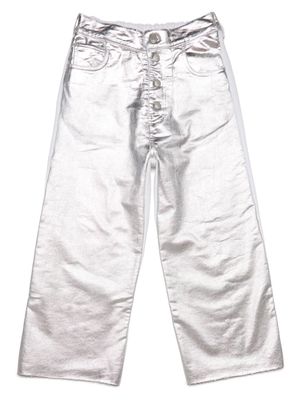 MM6 Maison Margiela Kids metallic wide-leg cotton trousers - Silver