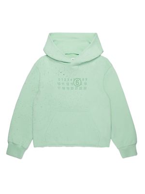 MM6 Maison Margiela Kids Numbers-motif ripped hoodie - Green