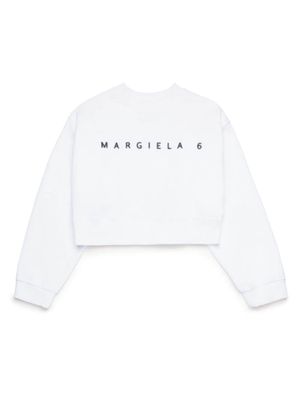 MM6 Maison Margiela Kids pixel logo-print cotton sweatshirt - White