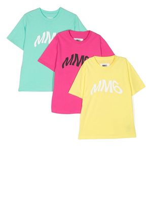 MM6 Maison Margiela Kids three-pack logo-print cotton T-shirts - Pink