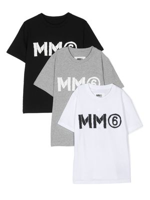 MM6 Maison Margiela Kids three-pack logo-print T-shirtsthree-pack logo-print T-shirts - Black