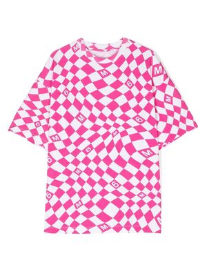 MM6 Maison Margiela Kids warp check pattern cotton T-shirt - Pink