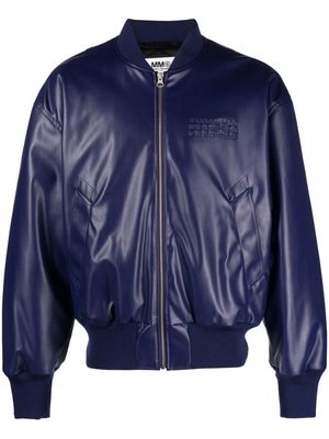 MM6 Maison Margiela numbers-embroidered faux-leather bomber jacket - Blue