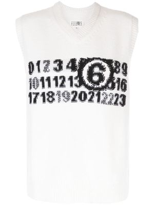 MM6 Maison Margiela Numbers embroidery knitted waistcoat - White