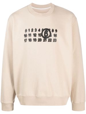 MM6 Maison Margiela Numbers-motif crew-neck sweatshirt - Neutrals