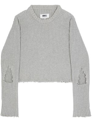 MM6 Maison Margiela ripped-detail ribbed jumper - Grey