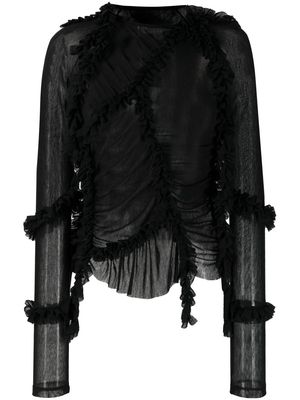 MM6 Maison Margiela semi-sheer ruched long-sleeve blouse - Black
