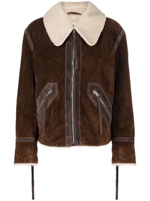 MM6 Maison Margiela shearling collar zipped jacket - Brown