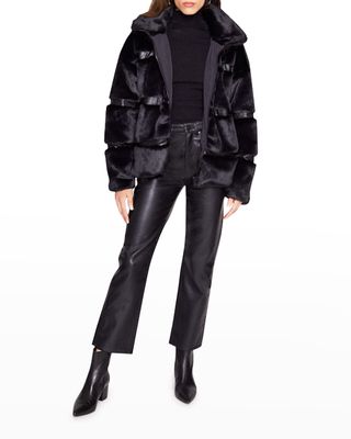 Mob Wife Vegan Fur Puffer Jacket with Faux Leather Paneling