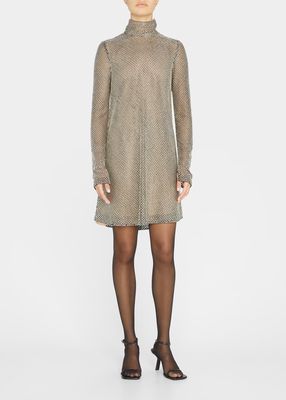 Mock-Neck Beaded Shift Dress