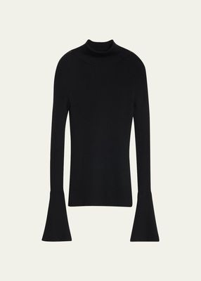 Mock-Neck Bell-Sleeve Cashmere Top