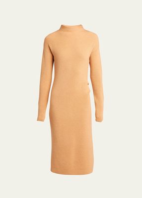 Mock-Neck Cashmere Rib Midi Dress