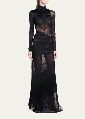Mock Neck Lace Patchwork Gown