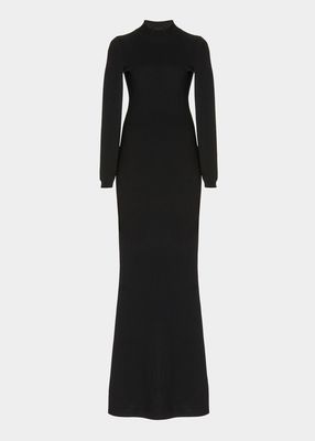 Mock-Neck Long-Sleeve Knit Gown