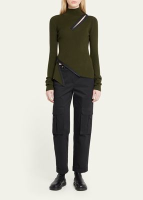 Mock-Neck Wool Sweater with Zippers