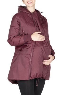 Modern Eternity 3-in-1 Hooded Maternity Puffer Jacket in Burgundy