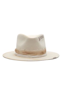 MODERN MONARCHIE Distressed Wool Fedora in Off White