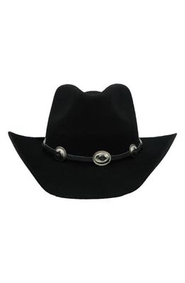 MODERN MONARCHIE Texan Buckle Trim Wool Cowboy Hat in Black