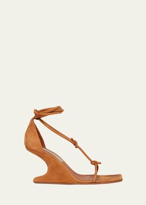 Modern Suede Ankle-Wrap Wedge Sandals