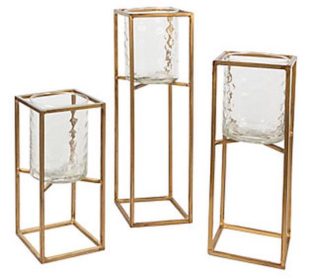 Modern Textured Gold Glass Candle Holders by Ge rson Co