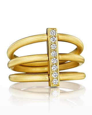 Moderne 18k Three-Row Diamond Bar Ring, Size 6.5