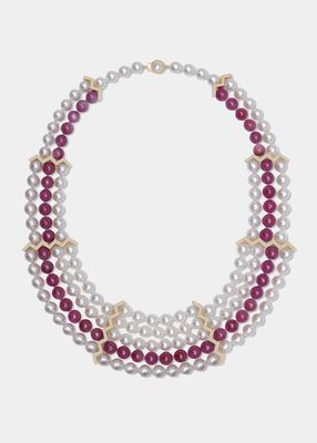 Modular Necklace in Pink Sapphire and Akoya Pearls