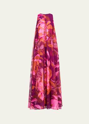 Moira Floral-Print Chiffon Trapeze Gown