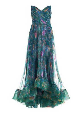 Moira Strapless Pleated Floral Gown